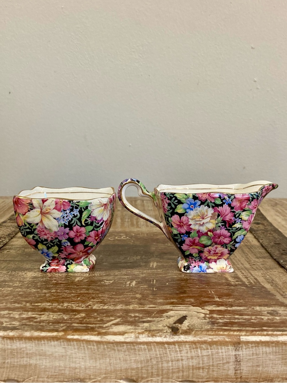 Royal Winton Florence Chintz English Creamer & Sugar Bowl England Cottagecore